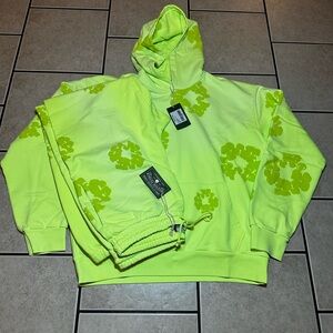 NWT Denim Tears Mono Wreath Hoodie And Sweatpants Set Neon Green Size Large